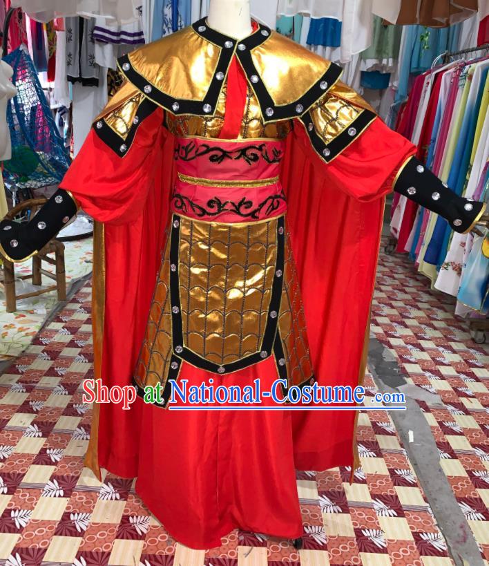 China Beijing Opera Wusheng Red Cape Uniforms Traditional Opera General Clothing Henan Opera Warrior Garment Costumes