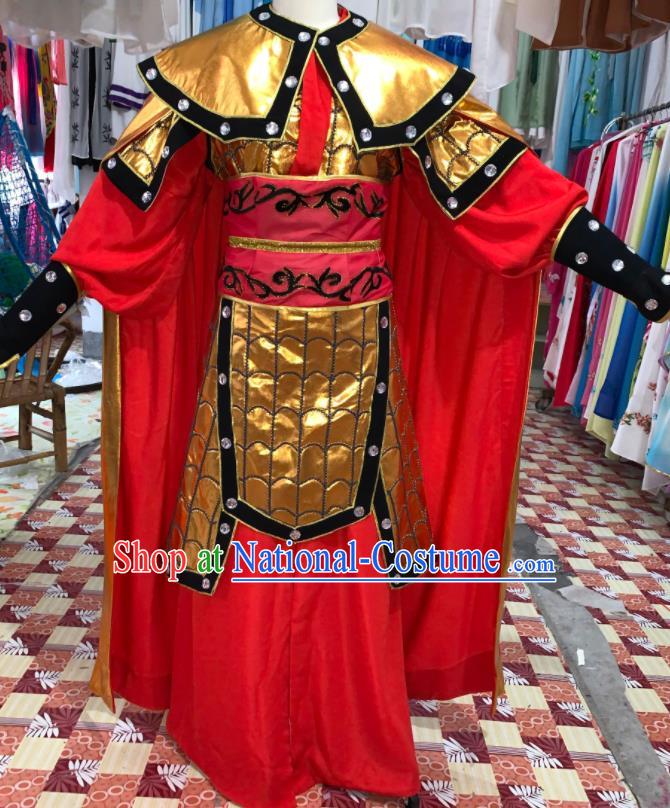 China Beijing Opera Wusheng Red Cape Uniforms Traditional Opera General Clothing Henan Opera Warrior Garment Costumes