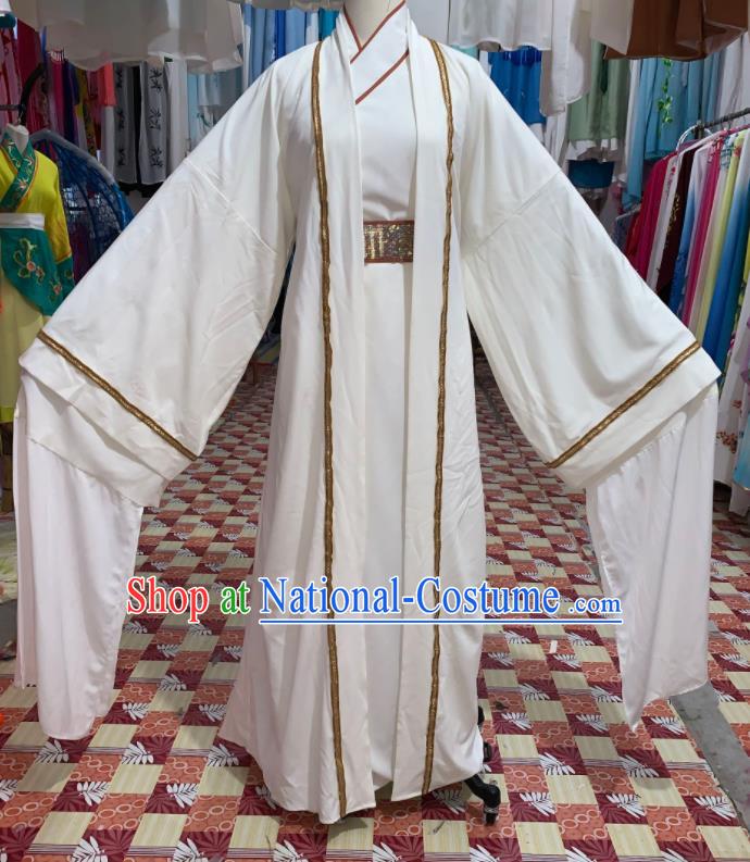 China Henan Opera Old Gentleman Garment Costumes Beijing Opera Laosheng White Robe Uniforms Traditional Opera Elderly Male Clothing