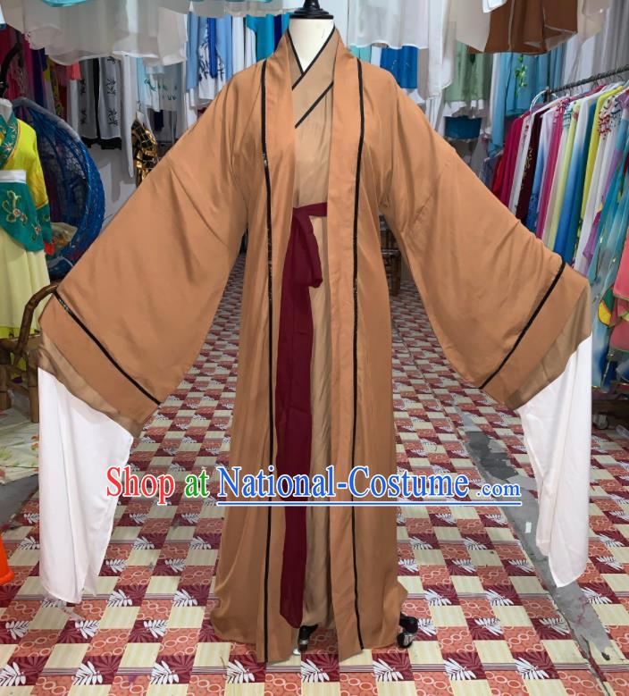 China Traditional Opera Elderly Male Clothing Henan Opera Old Gentleman Garment Costumes Beijing Opera Laosheng Khaki Robe Uniforms