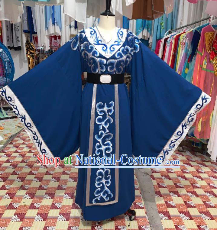 China Beijing Opera Xiaosheng Blue Robe Uniforms Traditional Opera Young Male Clothing Shaoxing Opera Official Garment Costumes