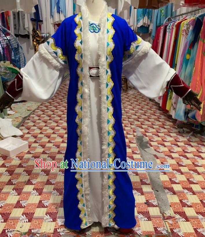 China Shaoxing Opera Prince Garment Costumes Beijing Opera Xiaosheng Blue Robe Uniforms Traditional Opera Young Childe Clothing