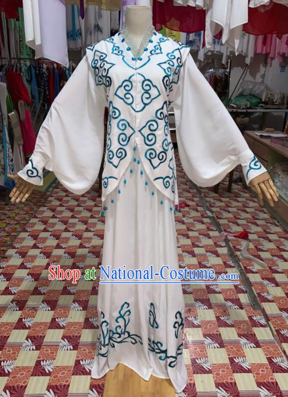 China Shaoxing Opera Diva White Dress Outfits Traditional Peking Opera Hua Tan Clothing Ancient Young Beauty Garment Costumes