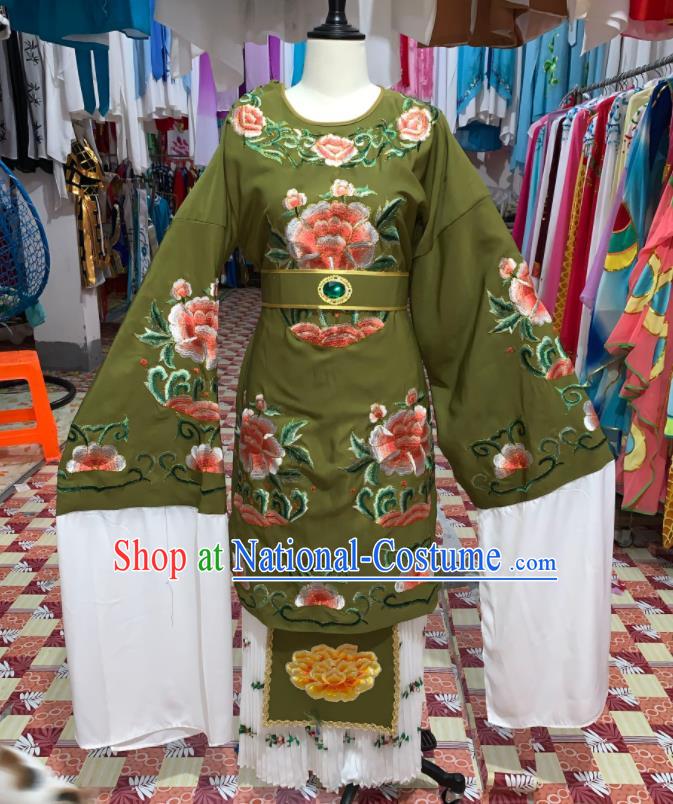 China Shaoxing Opera Countess Green Dress Outfits Traditional Peking Opera Laodan Clothing Ancient Elderly Woman Garment Costumes