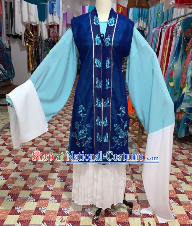 China Ancient Maidservant Garment Costumes Shaoxing Opera Elderly Woman Blue Dress Outfits Traditional Peking Opera Laodan Clothing