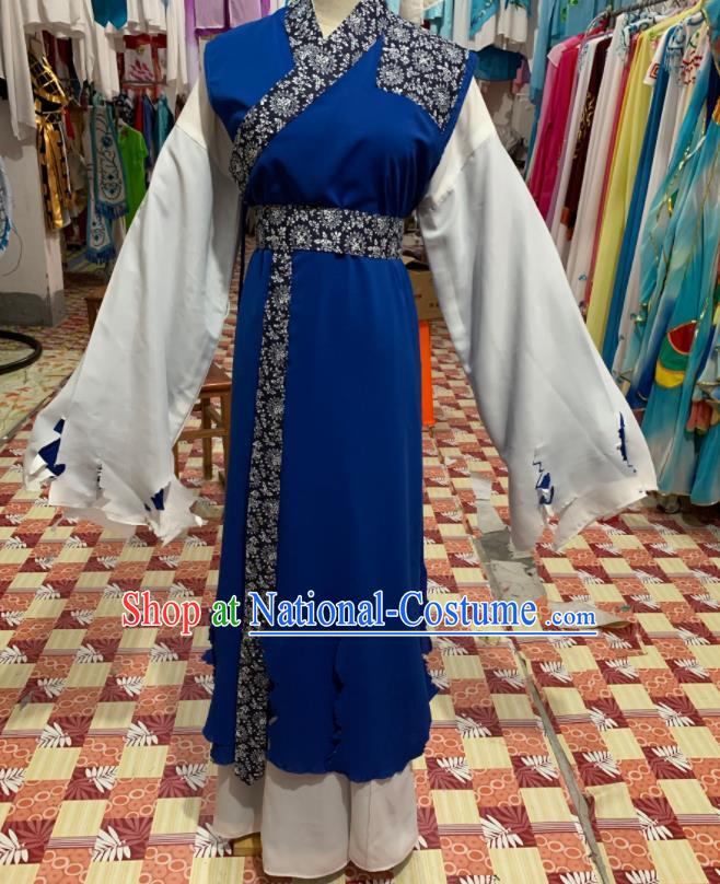 China Shaoxing Opera Beggar Garment Costumes Beijing Opera Xiaosheng Blue Robe Uniforms Traditional Opera Scholar Clothing