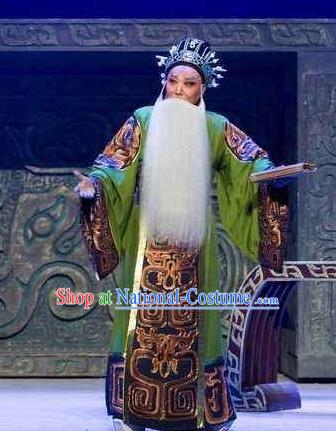 China Traditional Opera Prime Minister Clothing Henan Opera Laosheng Garment Costume Beijing Opera Elderly Male Green Robe Uniforms