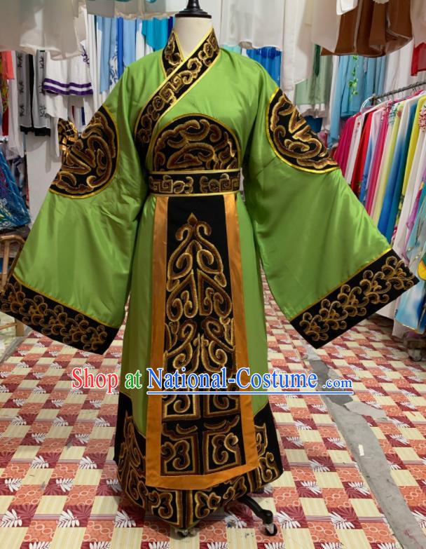 China Traditional Opera Prime Minister Clothing Henan Opera Laosheng Garment Costume Beijing Opera Elderly Male Green Robe Uniforms