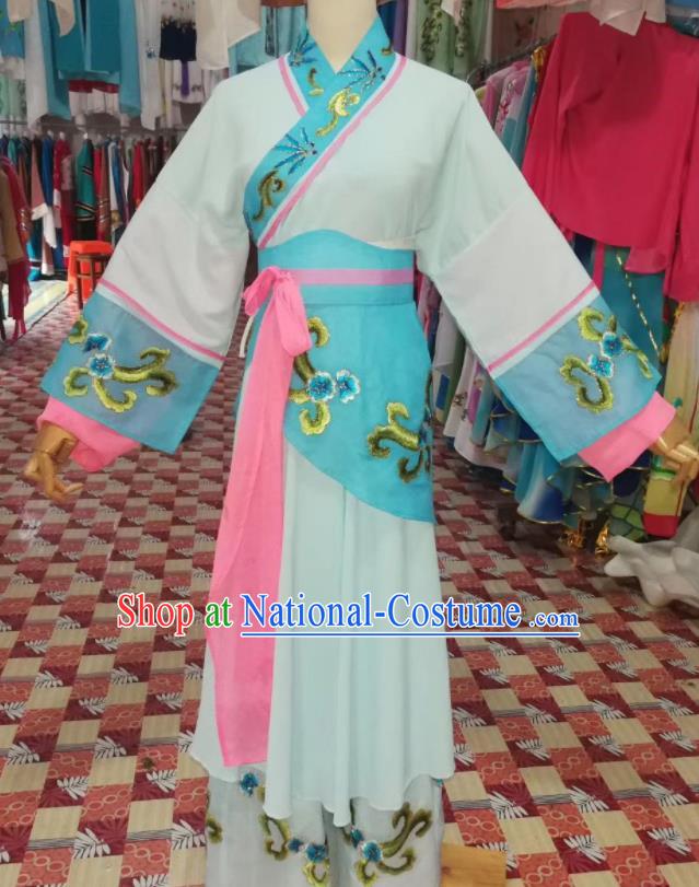 China Ancient Village Girl Garment Costumes Shaoxing Opera Country Lady Light Blue Dress Outfits Traditional Peking Opera Xiaodan Clothing