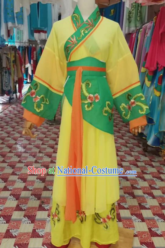 China Shaoxing Opera Country Lady Yellow Dress Outfits Traditional Peking Opera Xiaodan Clothing Ancient Village Girl Garment Costumes