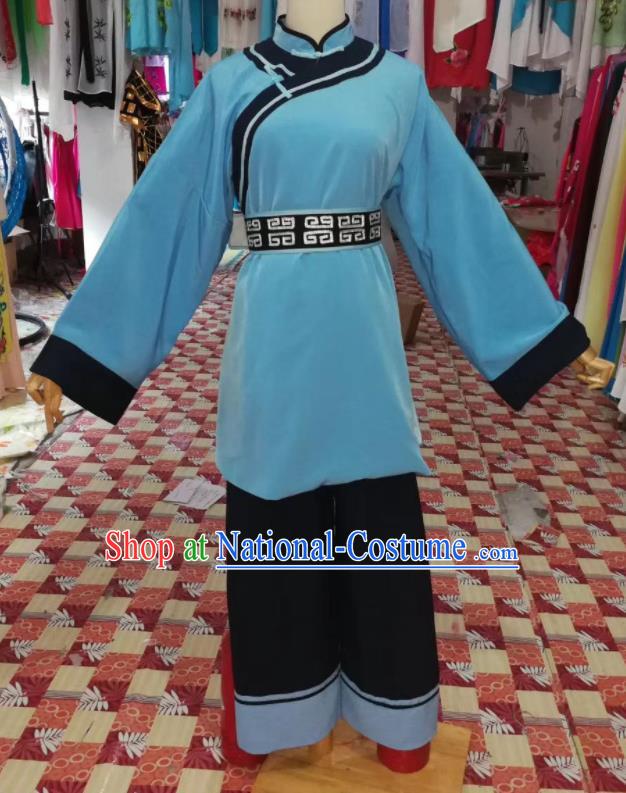 China Beijing Opera Blue Robe Uniforms Traditional Opera Farmer Clothing Wuxi Opera Pauper Garment Costumes