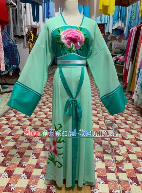 China Ancient Village Girl Garment Costume Shaoxing Opera Court Maid Green Dress Traditional Peking Opera Xiaodan Clothing