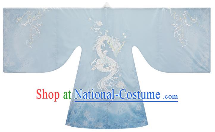 China Jin Dynasty Swordswoman Garment Costumes Ancient Young Beauty Clothing Traditional Blue Hanfu Dress