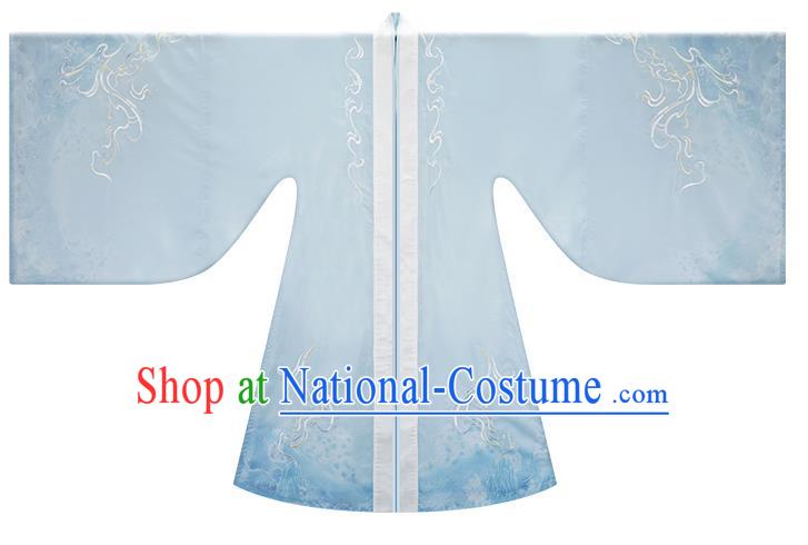 China Jin Dynasty Swordswoman Garment Costumes Ancient Young Beauty Clothing Traditional Blue Hanfu Dress