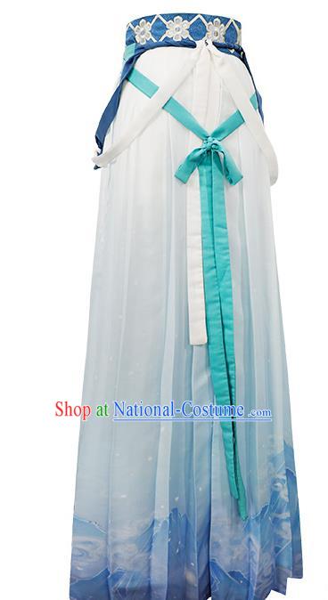 China Jin Dynasty Swordswoman Garment Costumes Ancient Young Beauty Clothing Traditional Blue Hanfu Dress