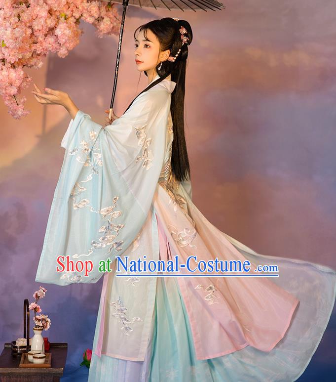 China Ancient Young Beauty Clothing Traditional Embroidered Hanfu Dress Song Dynasty Royal Princess Garment Costumes Complete Set