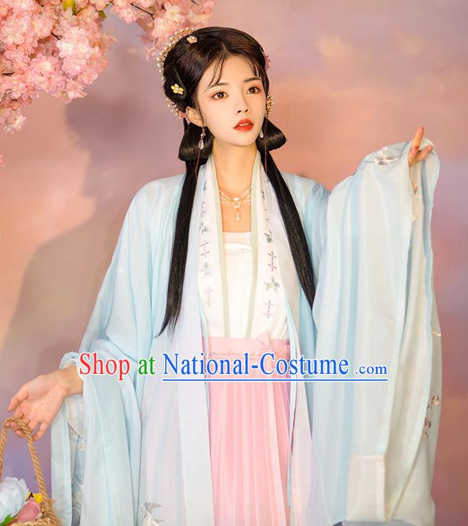 China Ancient Young Beauty Clothing Traditional Embroidered Hanfu Dress Song Dynasty Royal Princess Garment Costumes Complete Set