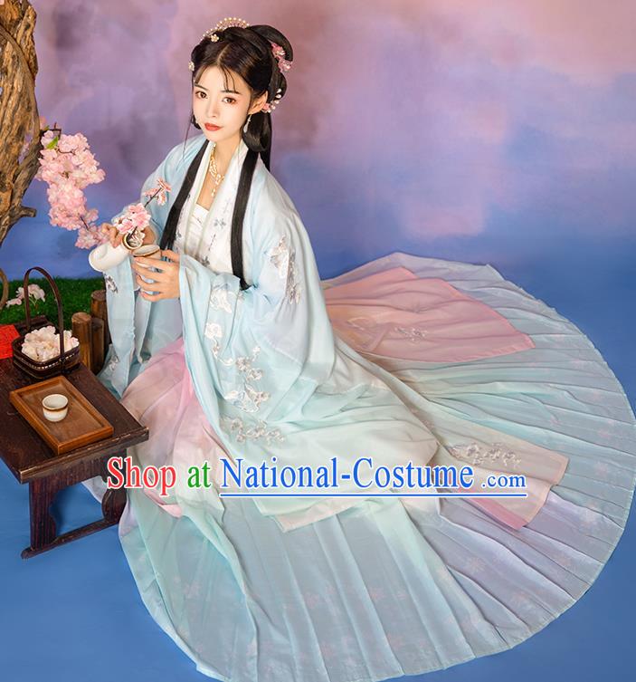 China Ancient Young Beauty Clothing Traditional Embroidered Hanfu Dress Song Dynasty Royal Princess Garment Costumes Complete Set