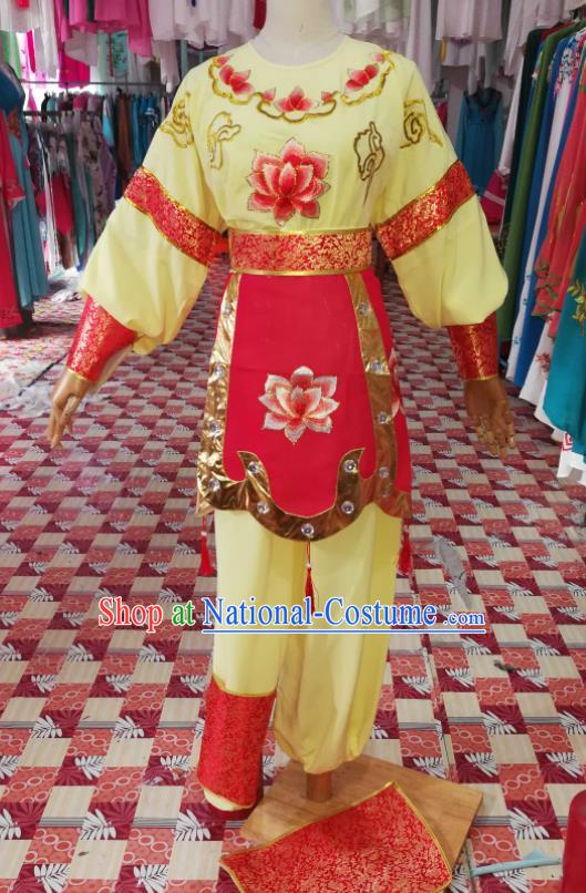 China Shaoxing Opera Swordsman Garment Costumes Beijing Opera Wusheng Yellow Uniforms Traditional Opera Young Boy Clothing