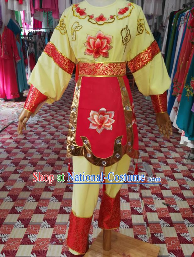 China Shaoxing Opera Swordsman Garment Costumes Beijing Opera Wusheng Yellow Uniforms Traditional Opera Young Boy Clothing