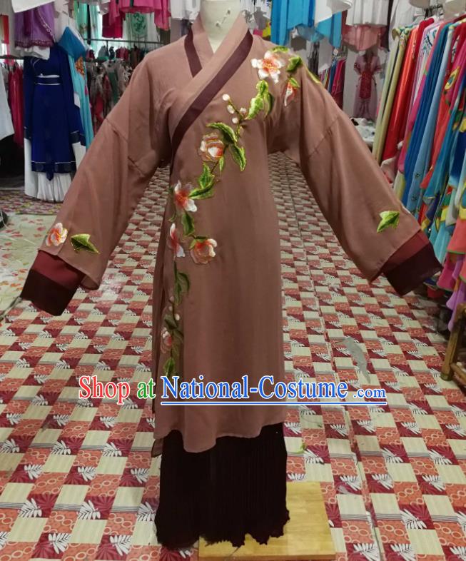 China Ancient Elderly Female Garment Costumes Shaoxing Opera Woman Matchmaker Brown Dress Outfits Traditional Peking Opera Laodan Clothing