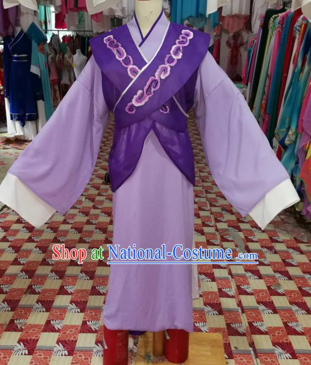 China Shaoxing Opera Merchant Garment Costumes Beijing Opera Xiaosheng Purple Robe Uniforms Traditional Opera Young Male Clothing