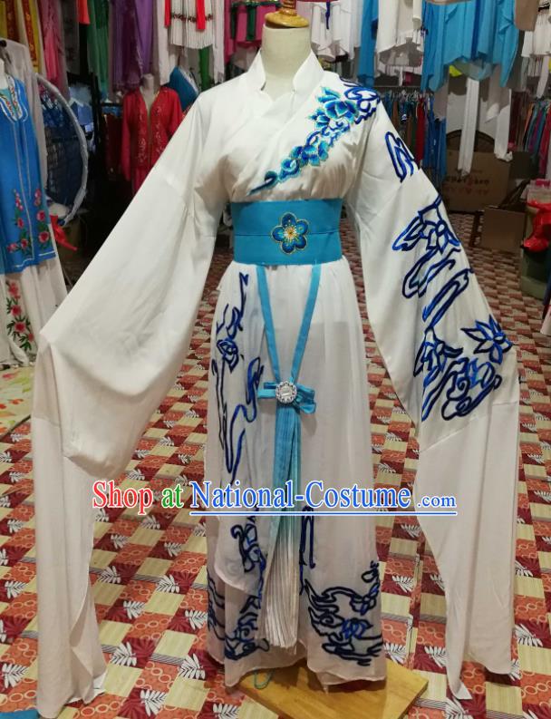 China Traditional Peking Opera Hua Tan Clothing Ancient Noble Mistress Garment Costumes Guangdong Opera Young Beauty White Dress Outfits