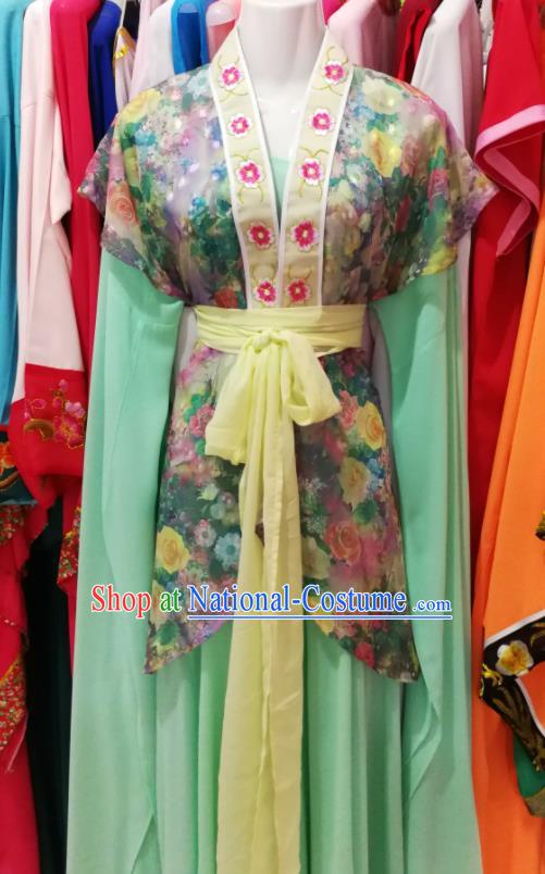 China Traditional Peking Opera Xiaodan Clothing Ancient Palace Maid Garment Costumes Shaoxing Opera Servant Girl Green Dress Outfits