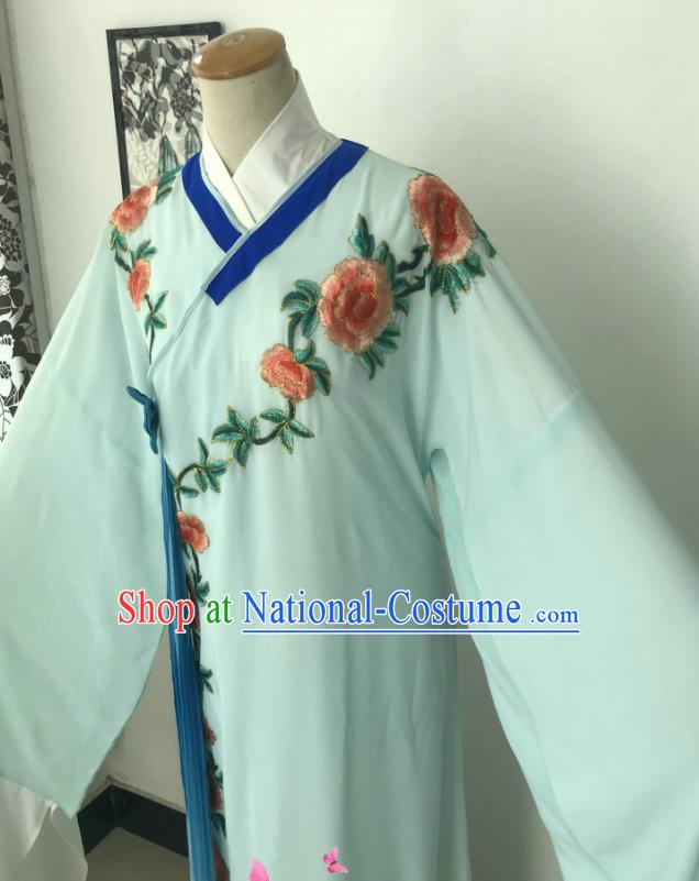 China Beijing Opera Xiaosheng Light Blue Robe Shaoxing Opera Childe Clothing Traditional Opera Scholar Garment Costume