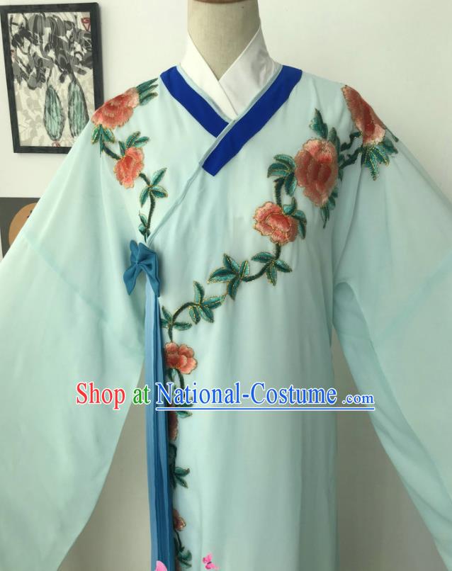 China Beijing Opera Xiaosheng Light Blue Robe Shaoxing Opera Childe Clothing Traditional Opera Scholar Garment Costume