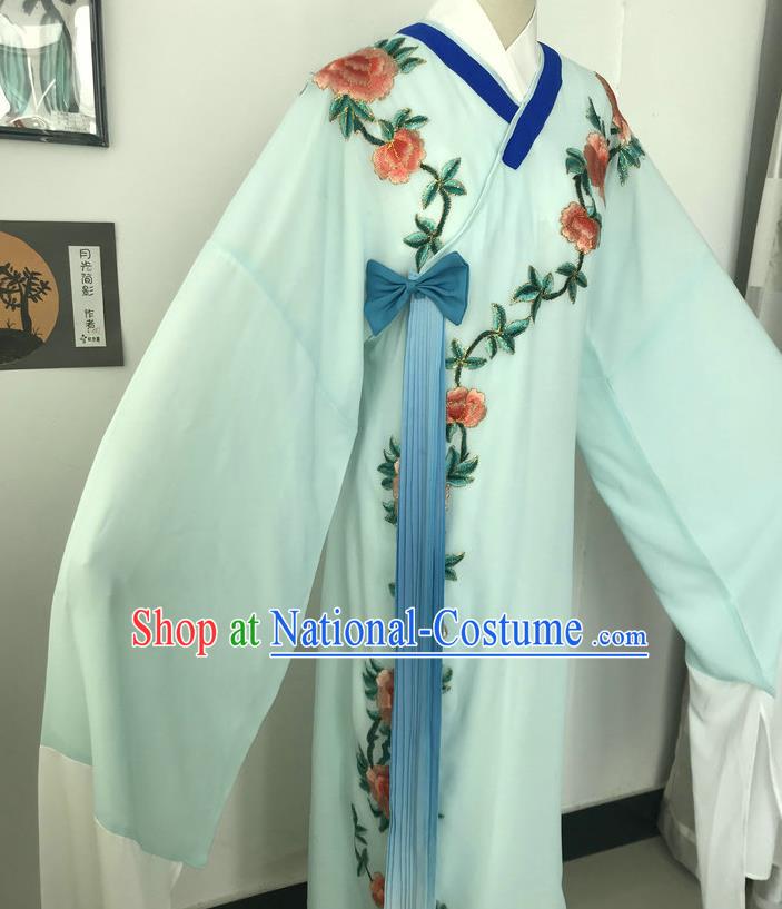 China Beijing Opera Xiaosheng Light Blue Robe Shaoxing Opera Childe Clothing Traditional Opera Scholar Garment Costume