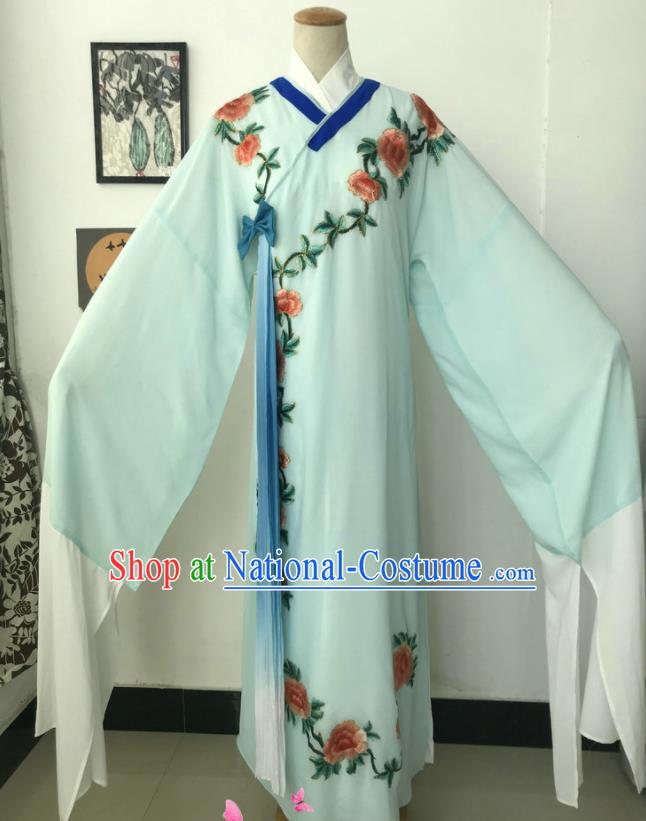 China Beijing Opera Xiaosheng Light Blue Robe Shaoxing Opera Childe Clothing Traditional Opera Scholar Garment Costume