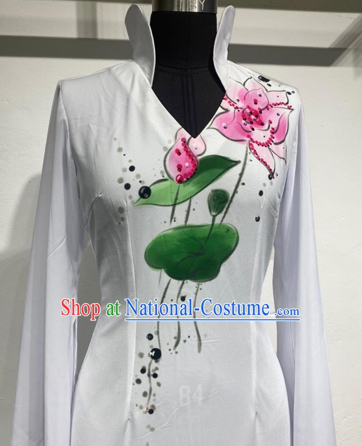 China Classical Dance Clothing Women Group Dance Costume Lotus Dance White Dress Umbrella Dance Fashion