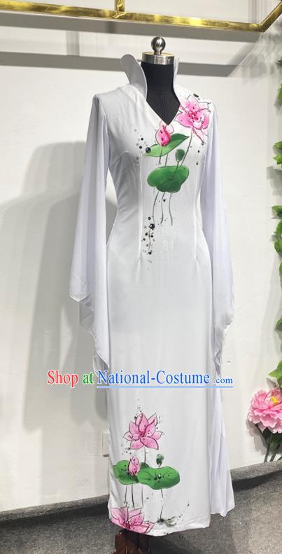 China Classical Dance Clothing Women Group Dance Costume Lotus Dance White Dress Umbrella Dance Fashion