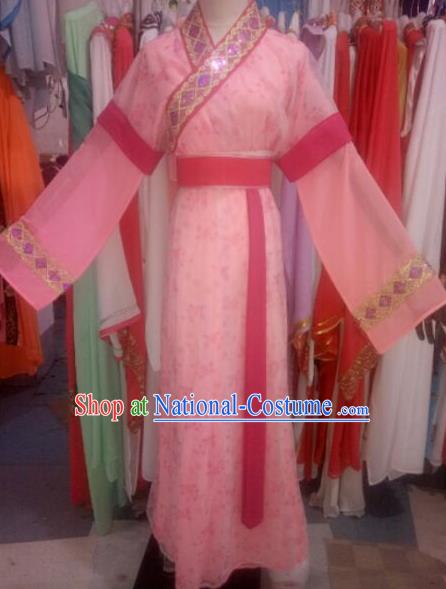 China Shaoxing Opera Servant Girl Pink Dress Outfits Traditional Peking Opera Xiaodan Clothing Ancient Maid Lady Garment Costume