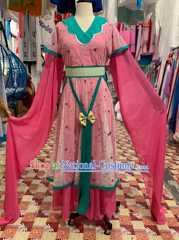 China Ancient Palace Maid Garment Costumes Shaoxing Opera Servant Girl Pink Dress Outfits Traditional Peking Opera Xiaodan Clothing