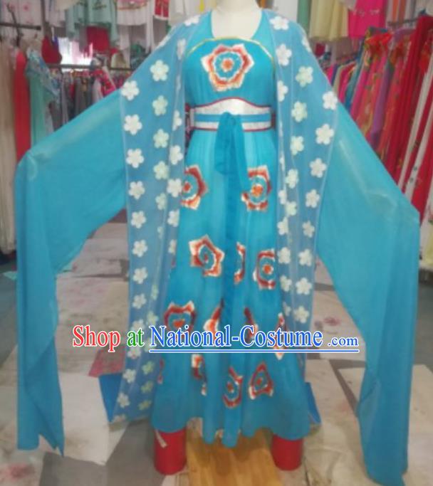 China Traditional Peking Opera Actress Clothing Ancient Goddess Garment Costumes Shaoxing Opera Diva Blue Dress Outfits