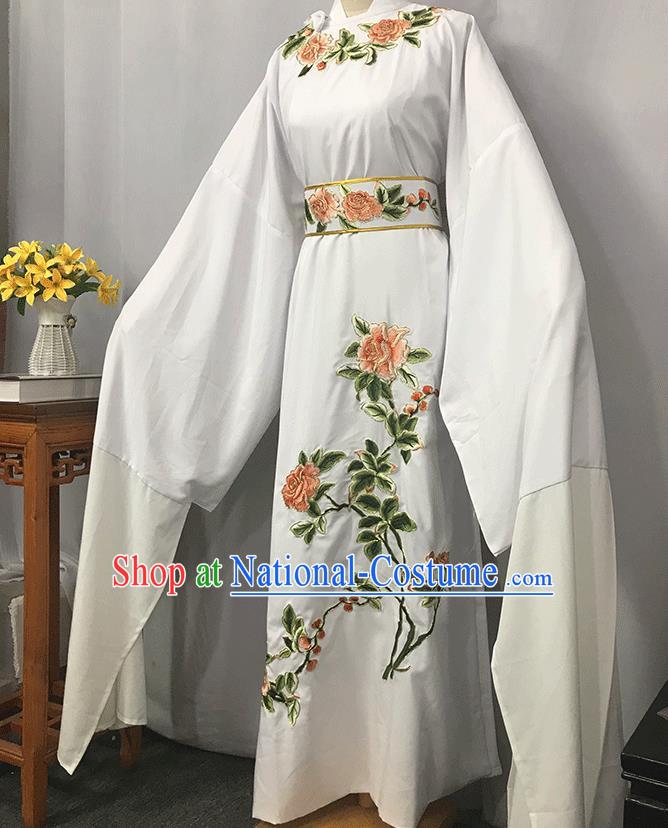 China Opera Childe Garment Costume Beijing Opera Xiaosheng Embroidered White Robe Traditional Yue Opera Scholar Clothing