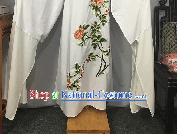 China Opera Childe Garment Costume Beijing Opera Xiaosheng Embroidered White Robe Traditional Yue Opera Scholar Clothing