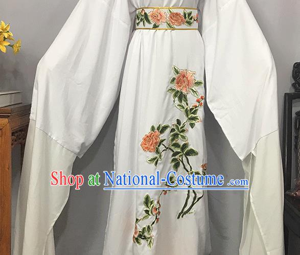 China Opera Childe Garment Costume Beijing Opera Xiaosheng Embroidered White Robe Traditional Yue Opera Scholar Clothing