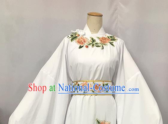 China Opera Childe Garment Costume Beijing Opera Xiaosheng Embroidered White Robe Traditional Yue Opera Scholar Clothing