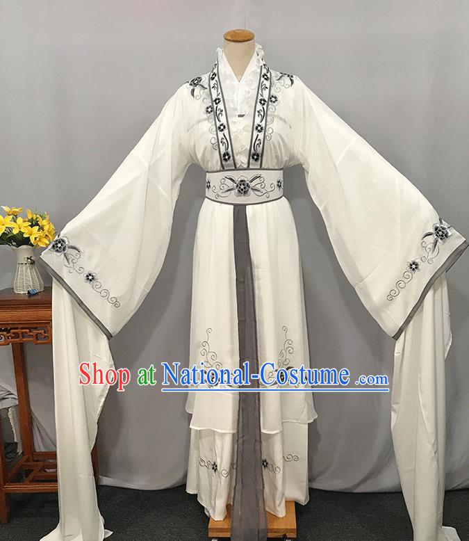 China Ancient Young Beauty Garment Costumes Traditional Yue Opera Swordswoman White Dress Outfits Peking Opera Diva Clothing