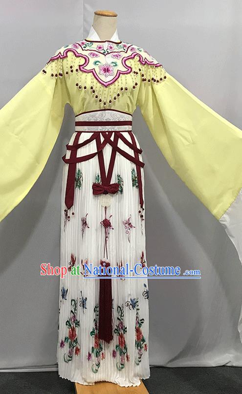 China Peking Opera Fairy Clothing Ancient Goddess Garment Costumes Traditional Shaoxing Opera Princess Yellow Dress Outfits