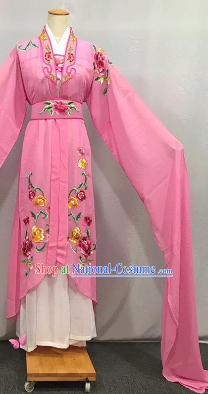 China Ancient Flower Fairy Garment Costumes Traditional Yueju Opera Actress Pink Water Sleeve Dress Outfits Peking Opera Hua Tan Clothing