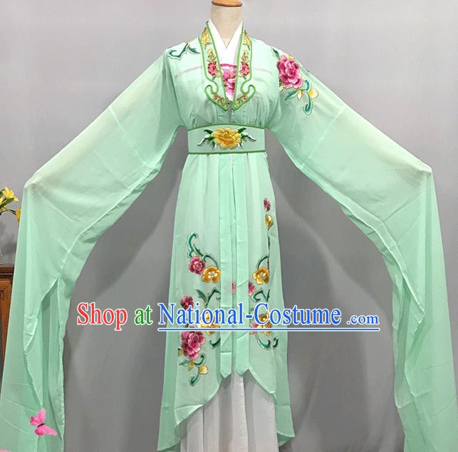 China Peking Opera Hua Tan Clothing Ancient Flower Fairy Garment Costumes Traditional Yueju Opera Actress Light Green Water Sleeve Dress Outfits