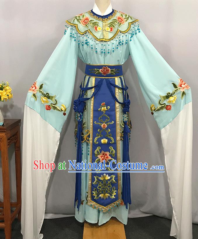 China Ancient Queen Garment Costumes Traditional Shaoxing Opera Empress Clothing Peking Opera Hua Tan Blue Dress Outfits