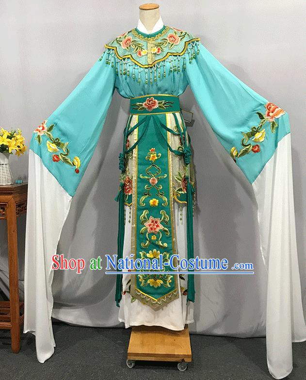 China Traditional Shaoxing Opera Actress Clothing Peking Opera Hua Tan Green Dress Outfits Ancient Empress Garment Costumes