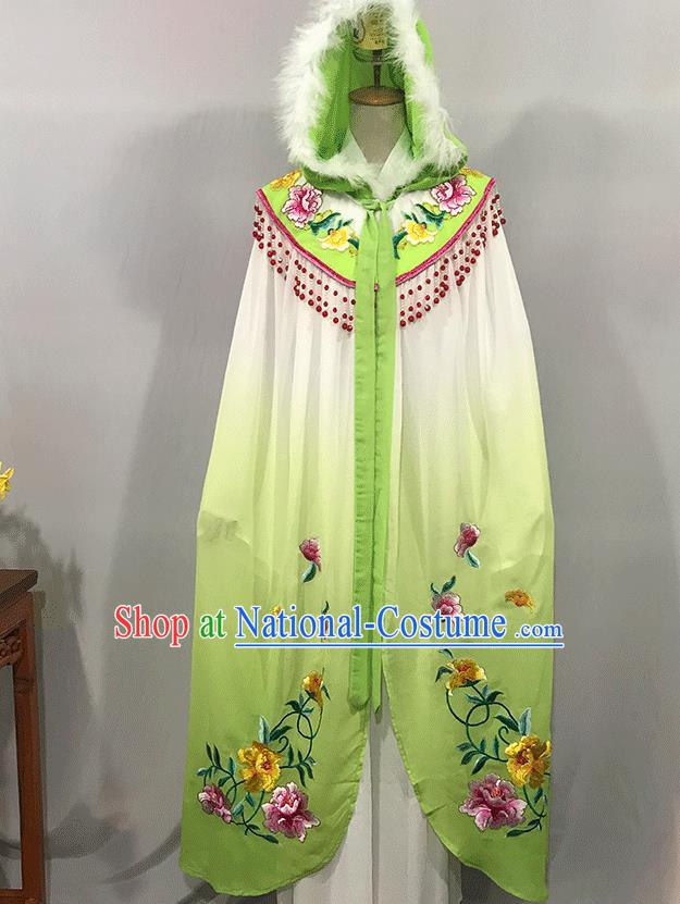 China Traditional Shaoxing Opera Actress Mantle Peking Opera Hua Tan Embroidered Green Cape Ancient Princess Clothing