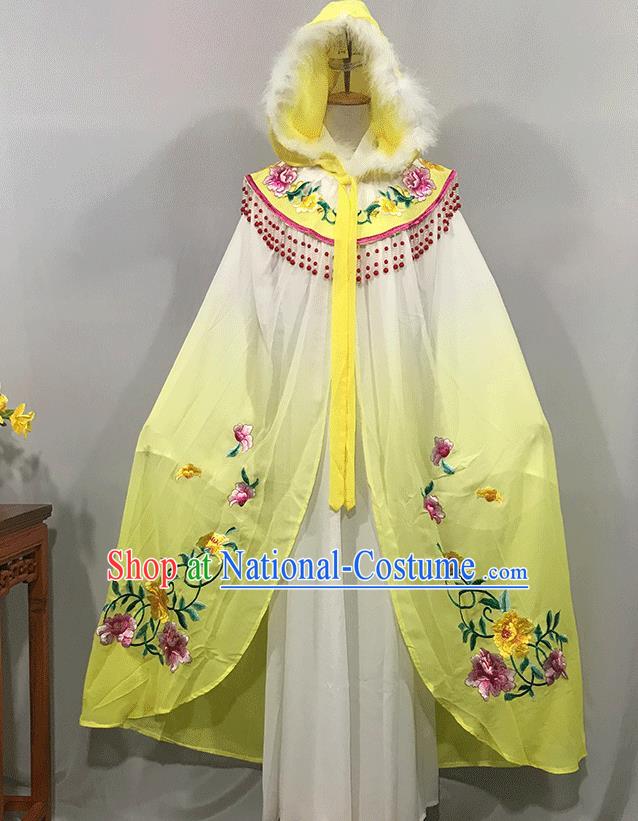 China Peking Opera Diva Embroidered Yellow Cape Ancient Court Lady Clothing Traditional Shaoxing Opera Princess Mantle