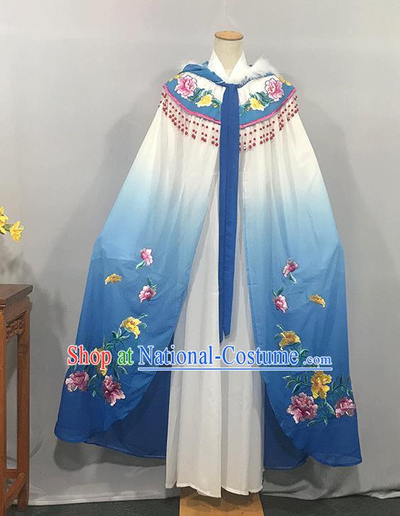 China Ancient Court Lady Clothing Traditional Shaoxing Opera Princess Mantle Peking Opera Diva Embroidered Blue Cape